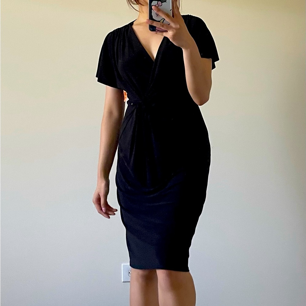 RALPH LAUREN JERSEY SLEEVELESS COCKTAIL DRESS BLACK